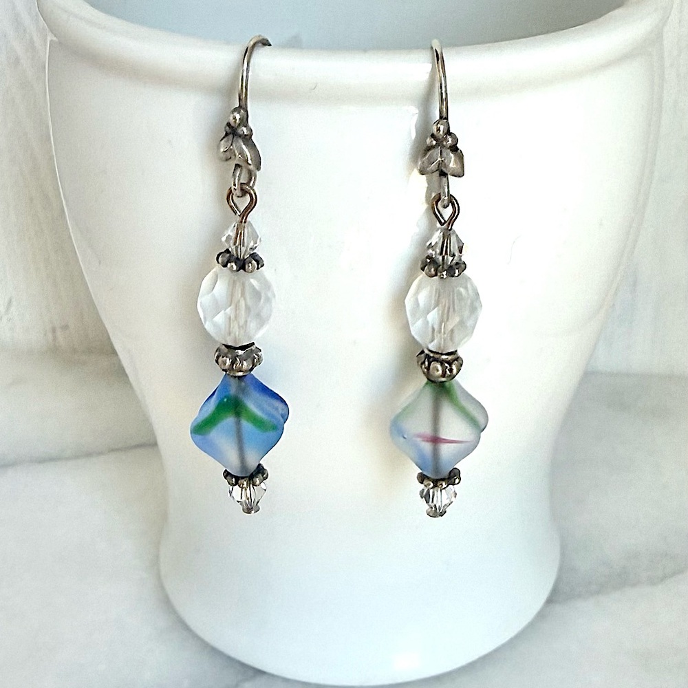 Vintage 90s Beaded Glass Dangle Earrings